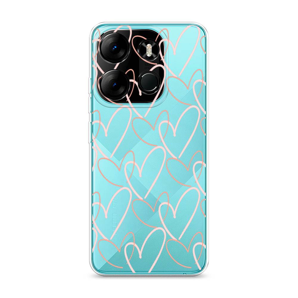 

Чехол на Tecno Pop 7 Pro "Узор из сердечек", Розовый;бежевый, 303450-6