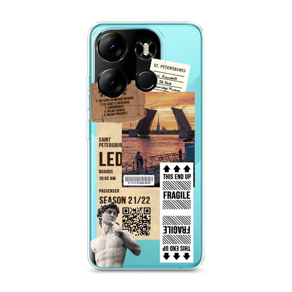 

Чехол на Tecno Pop 7 Pro "Санкт-Петербург коллаж", Коричневый;бежевый;белый, 303450-6