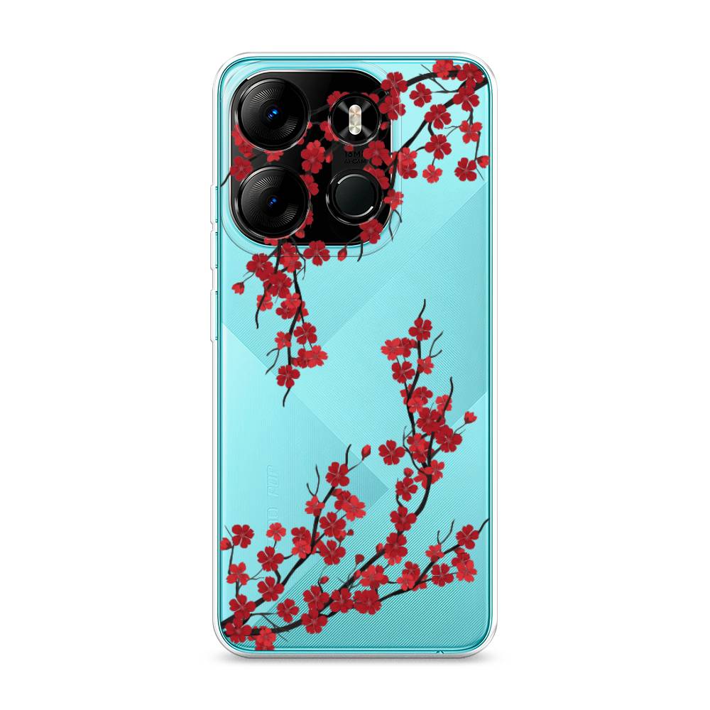 

Чехол на Tecno Pop 7 Pro "Красная сакура", Красный;черный, 303450-2