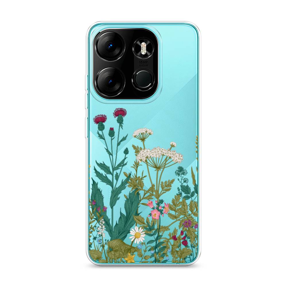 

Чехол на Tecno Pop 7 Pro "Дикие полевые цветы", Зеленый;розовый;белый, 303450-2