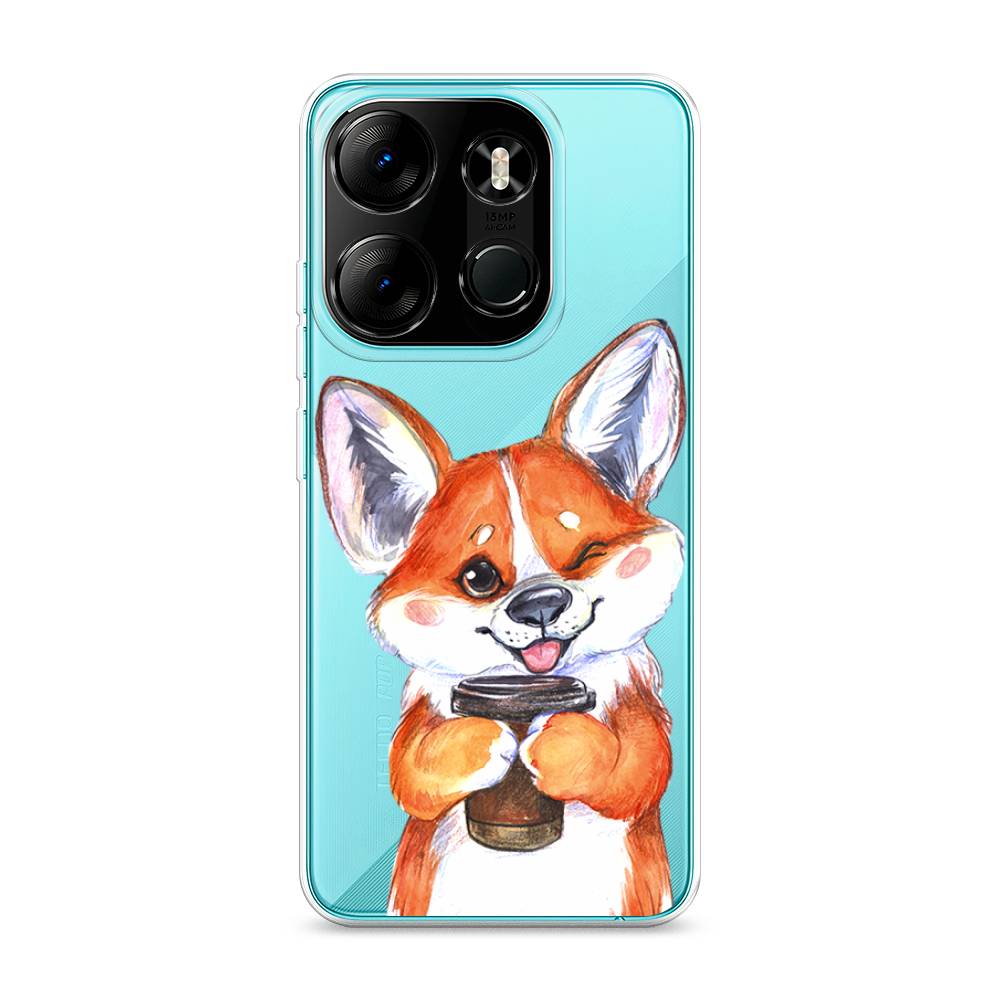 

Чехол на Tecno Pop 7 Pro "Корги с кофе", Оранжевый;белый, 303450-4