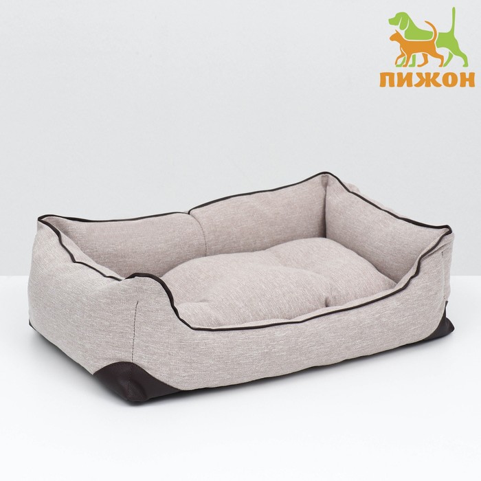 Лежанка для животных Пижон, с подушкой, бежевая, текстиль, 55 х 40 х 18 см