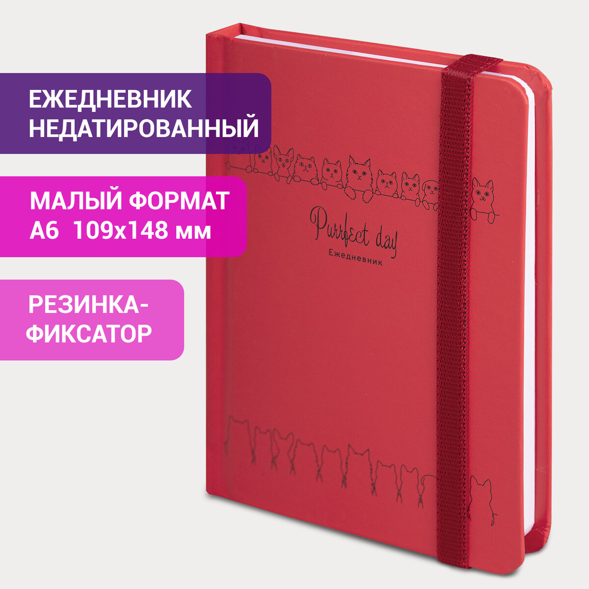

Ежедневник недатированный с резинкой А6 109х148 мм BRAUBERG 128 л Котики, 660