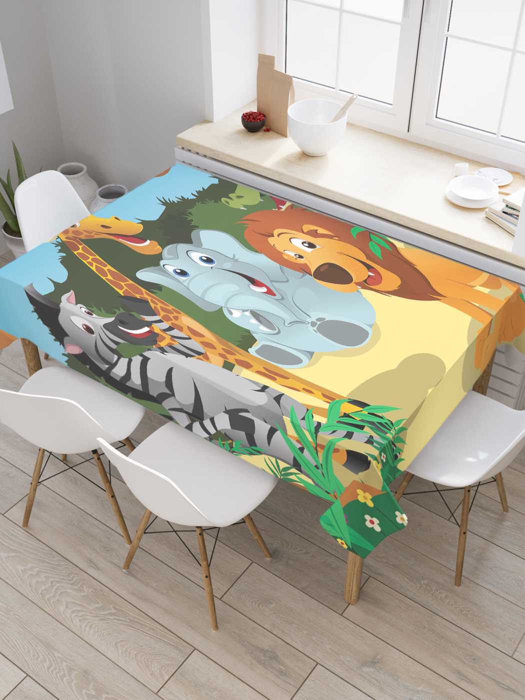 

Скатерть прямоугольная JoyArty "Звериное веселье" из оксфорда, 120x145 см, Зеленый, Звериное веселье