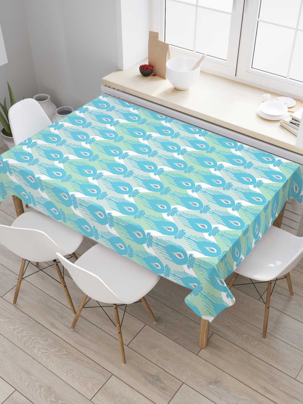 

Скатерть прямоугольная JoyArty "Цветки на зигзагах" из оксфорда, 120x145 см, Голубой, Цветки на зигзагах