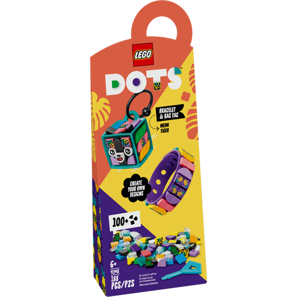 Конструктор LEGO DOTs Браслет и бирка для сумки Неоновый тигр 41945 lego dots конструктор браслет и бирка для сумки неоновый тигр