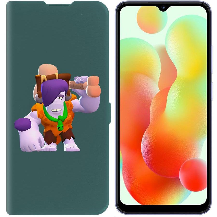 

Чехол-книжка Эко для Xiaomi Redmi 12C Brawl Stars-Пещерный Фрэнк (зелёный опал)