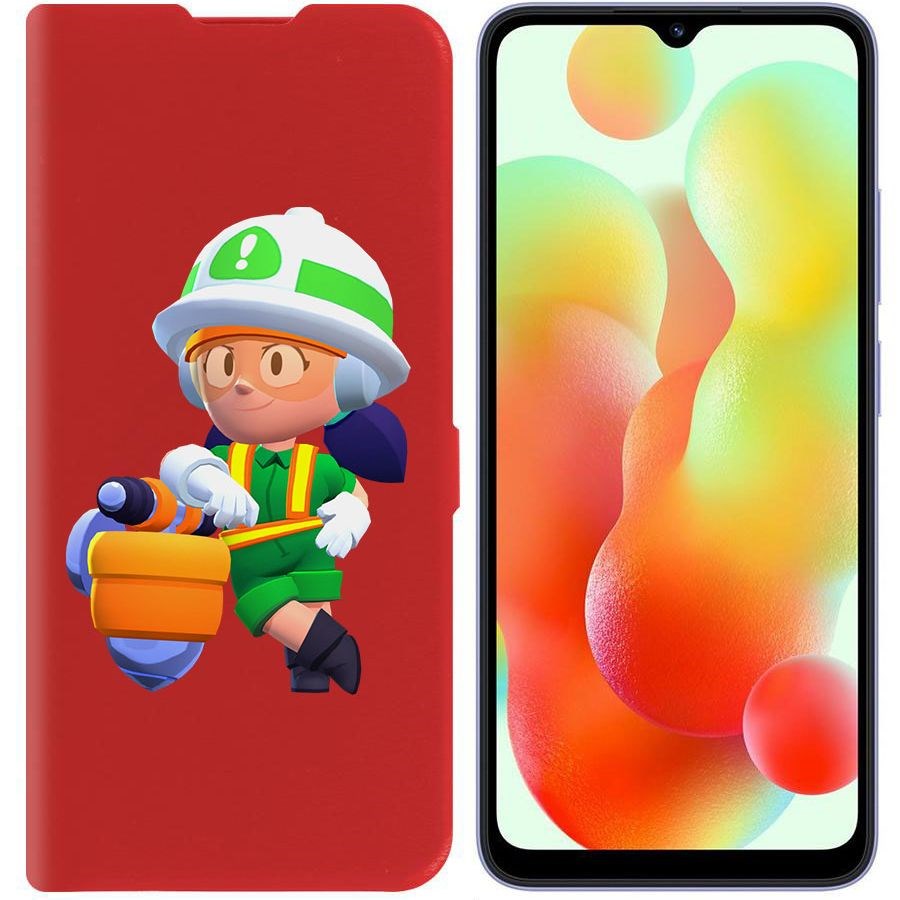 

Чехол-книжка Эко для Xiaomi Redmi 12C Brawl Stars-Строительница Джеки (красный)