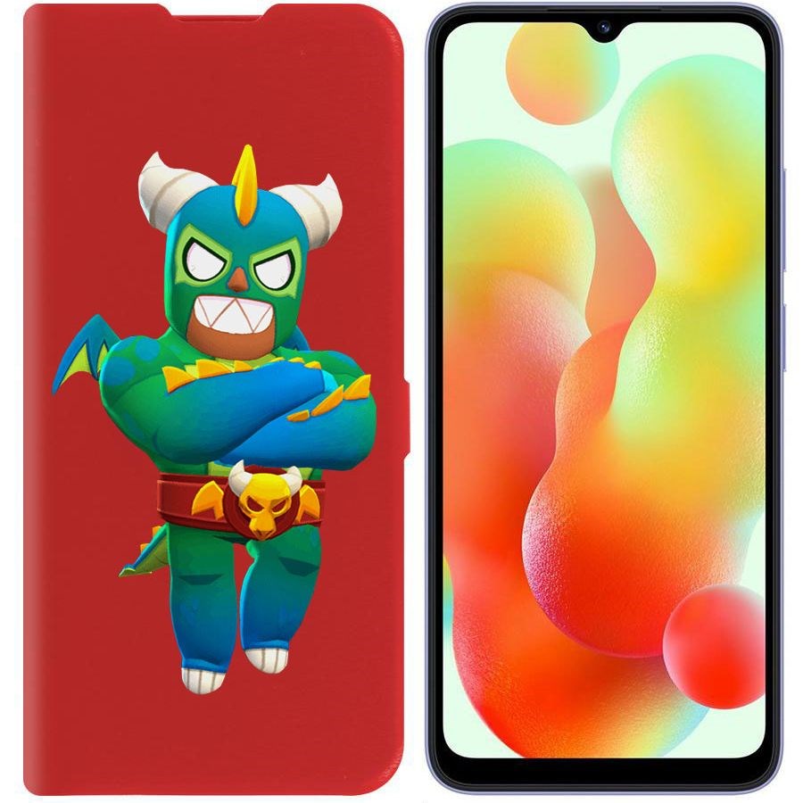 

Чехол-книжка Эко для Xiaomi Redmi 12C Brawl Stars-Эль Дракон Вердозо (красный)