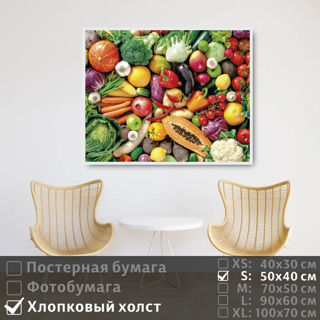 

Постер на холсте ПолиЦентр Красочные овощи и фрукты для здоровья 50х40 см, КрасочныеОвощиИФруктыДляЗдоровья