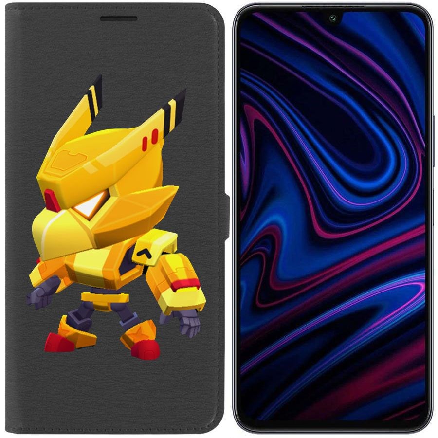 

Чехол-книжка Эко для Infinix Note 12 Pro Brawl Stars-Ворон Золотой Меха (черный)