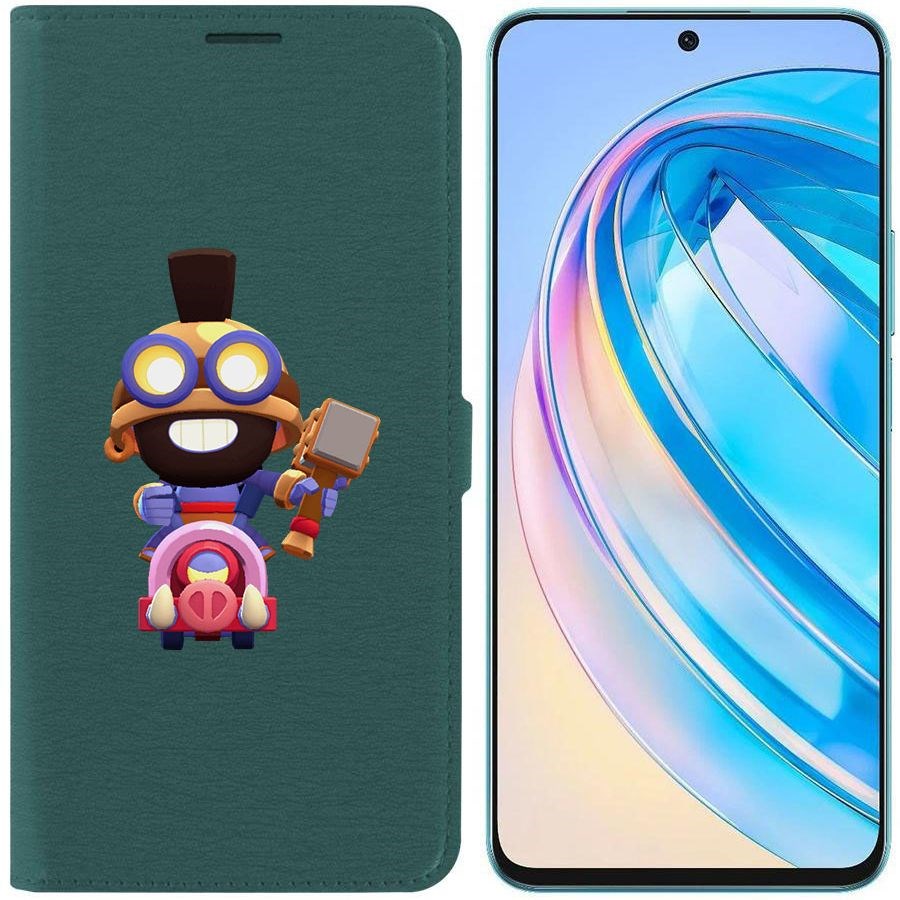 

Чехол-книжка Эко для Honor X8a Brawl Stars-Карл Всадник на кабане (зелёный опал)