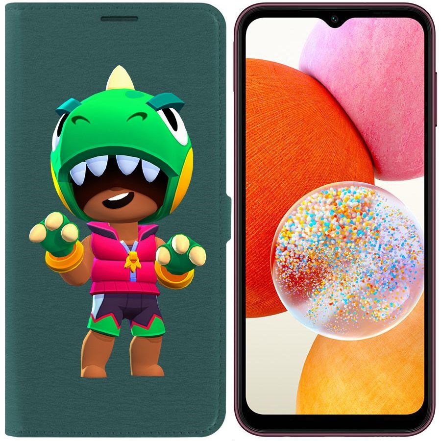 

Чехол-книжка Эко для Samsung Galaxy A14 4G (A145) Brawl Stars-Дино Леон (зелёный опал)