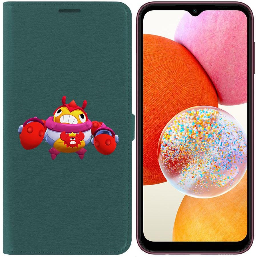 

Чехол-книжка Эко для Samsung Galaxy A14 4G (A145) Brawl Stars-Краб Тик (зелёный опал)