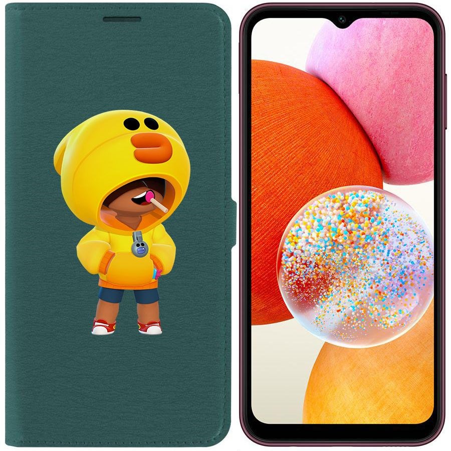 

Чехол-книжка Эко для Samsung Galaxy A14 4G (A145) Brawl Stars-Леон Салли (зелёный опал)