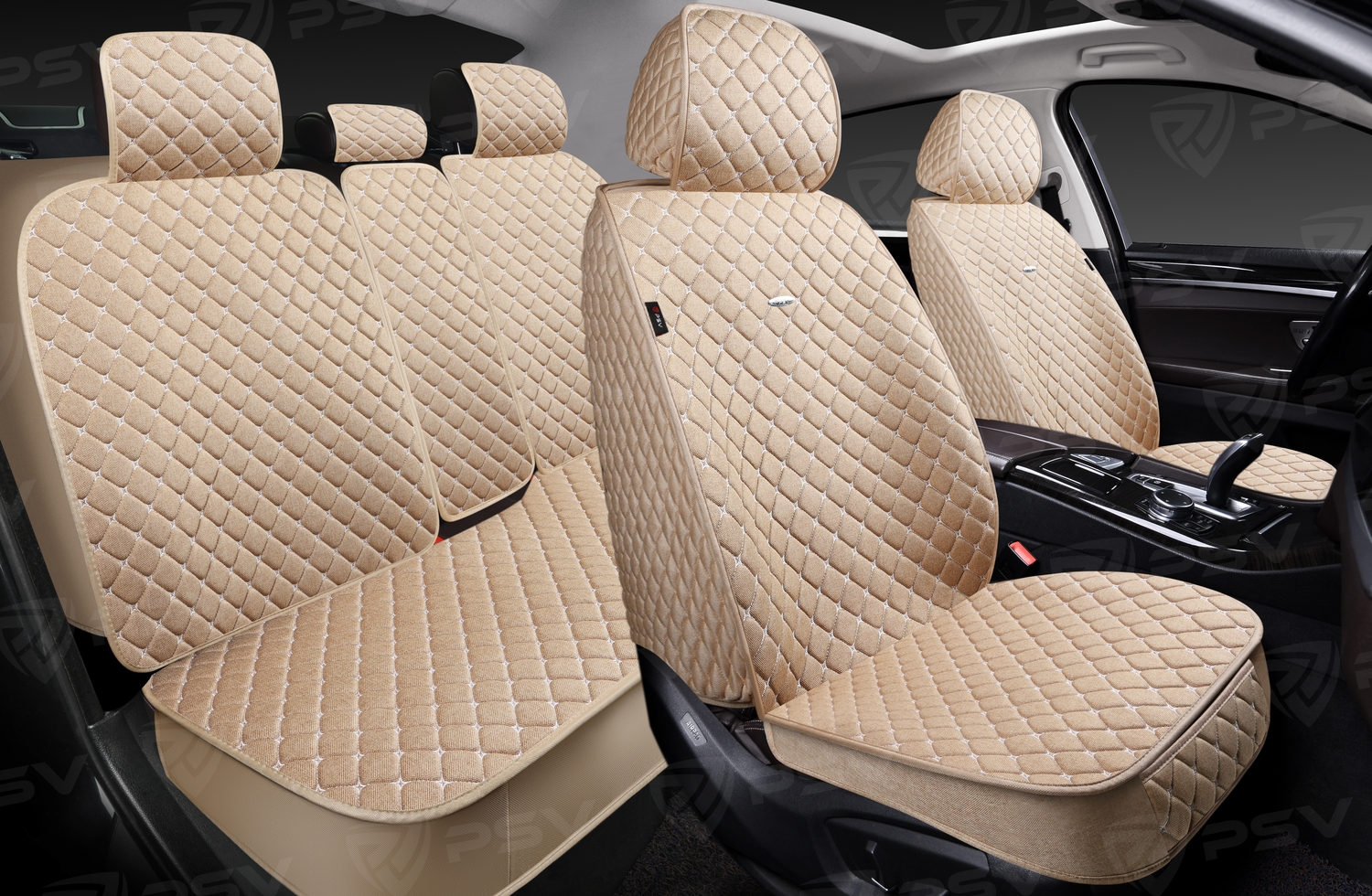 

Чехлы-накидки на весь салон PSV 5D Len (Бежевый/Отстрочка Белая), лен, 136684, Len