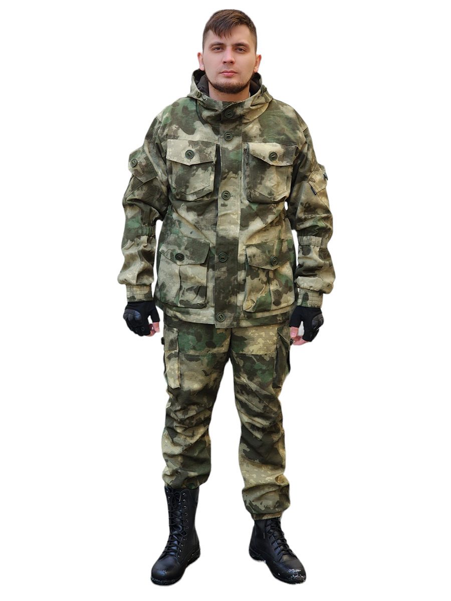 Камуфляжный мужской костюм на флисе, рип-стоп, зеленый кмф 52-54/176-178