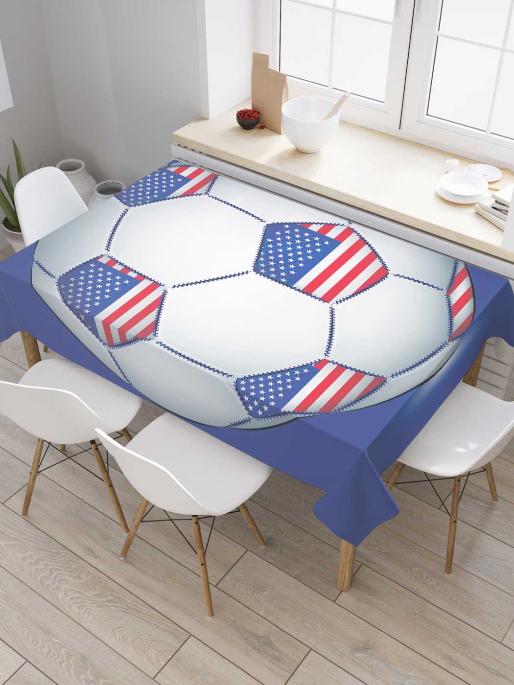 фото Скатерть прямоугольная joyarty "мяч футбольный америка" из сатена, 180x145 см