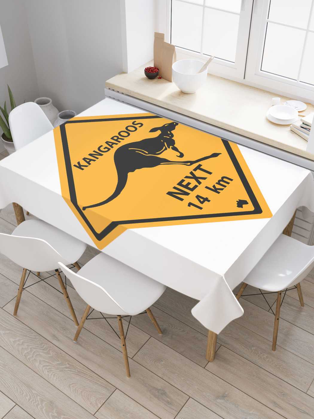 

Скатерть прямоугольная JoyArty "Указатель Кенгуру 14 км" из сатена, 180x145 см, Оранжевый, Указатель Кенгуру 14 км