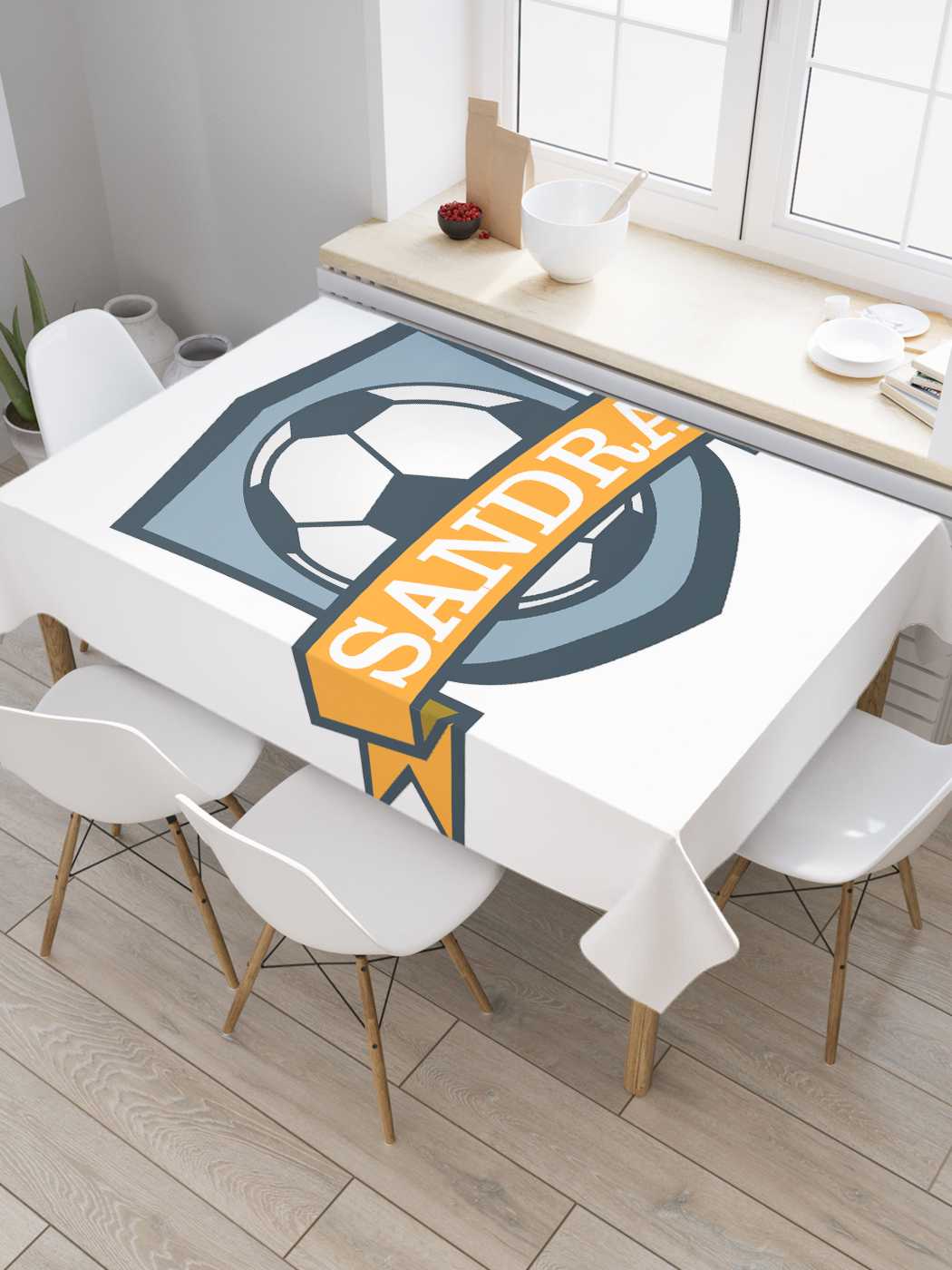 фото Скатерть прямоугольная joyarty "футбольный клуб сандра" из сатена, 180x145 см