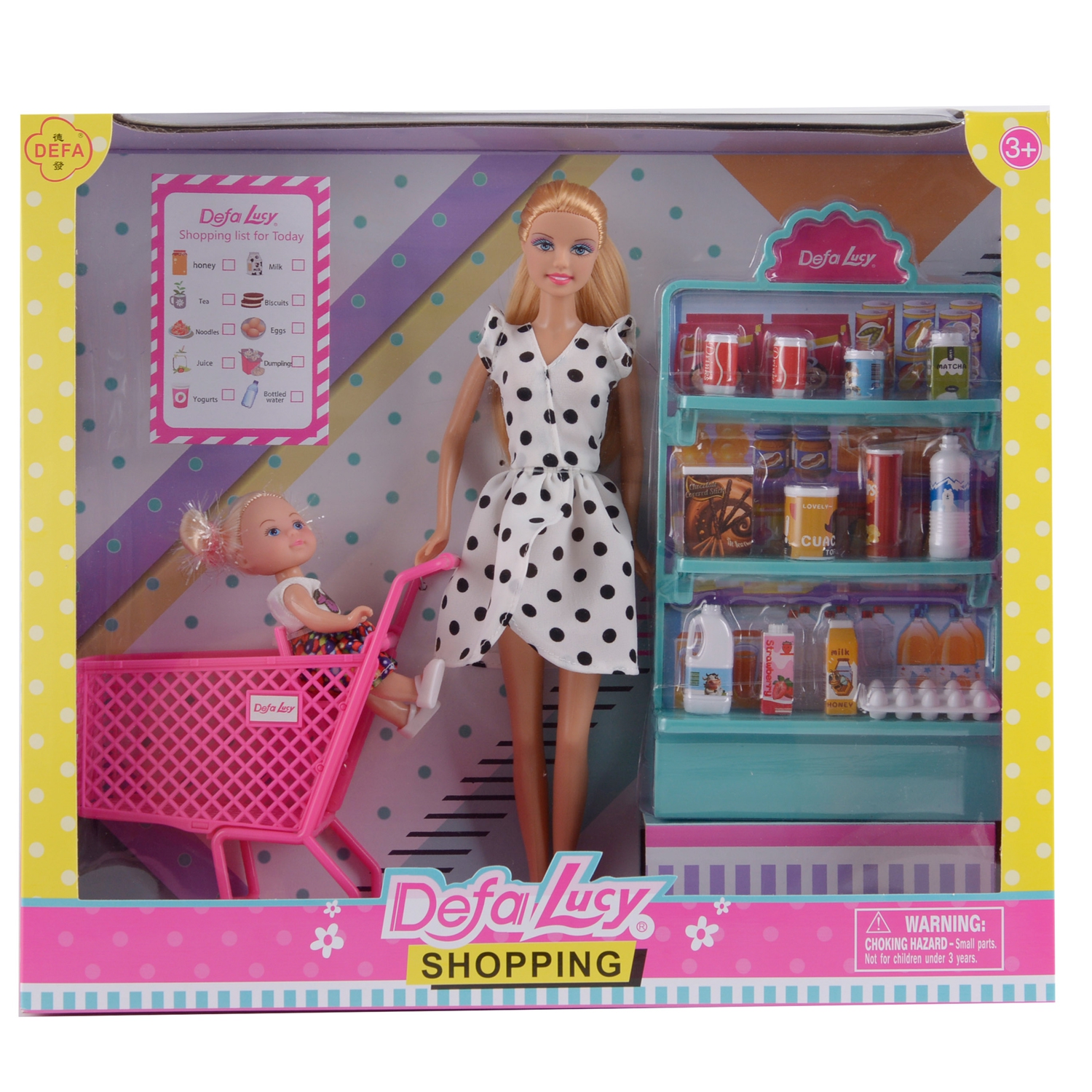 Игровой набор с куклами DEFA Lucy Покупка продуктов 2 шт, 29 и 10 см, аксессуары, белый