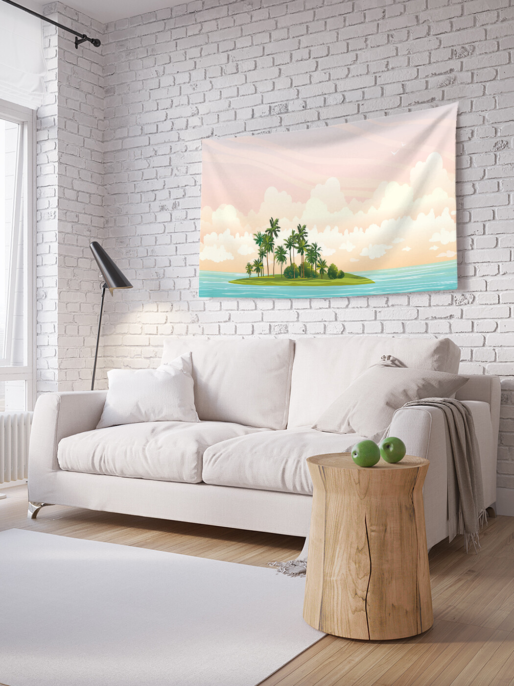 

Горизонтальное фотопанно JoyArty Остров с пальмами утром, из ткани, 100х150 см
