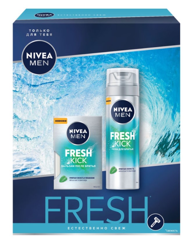 фото Подарочный набор nivea men fresh kick пена для бритья 200 мл + бальзам после бритья 100 мл