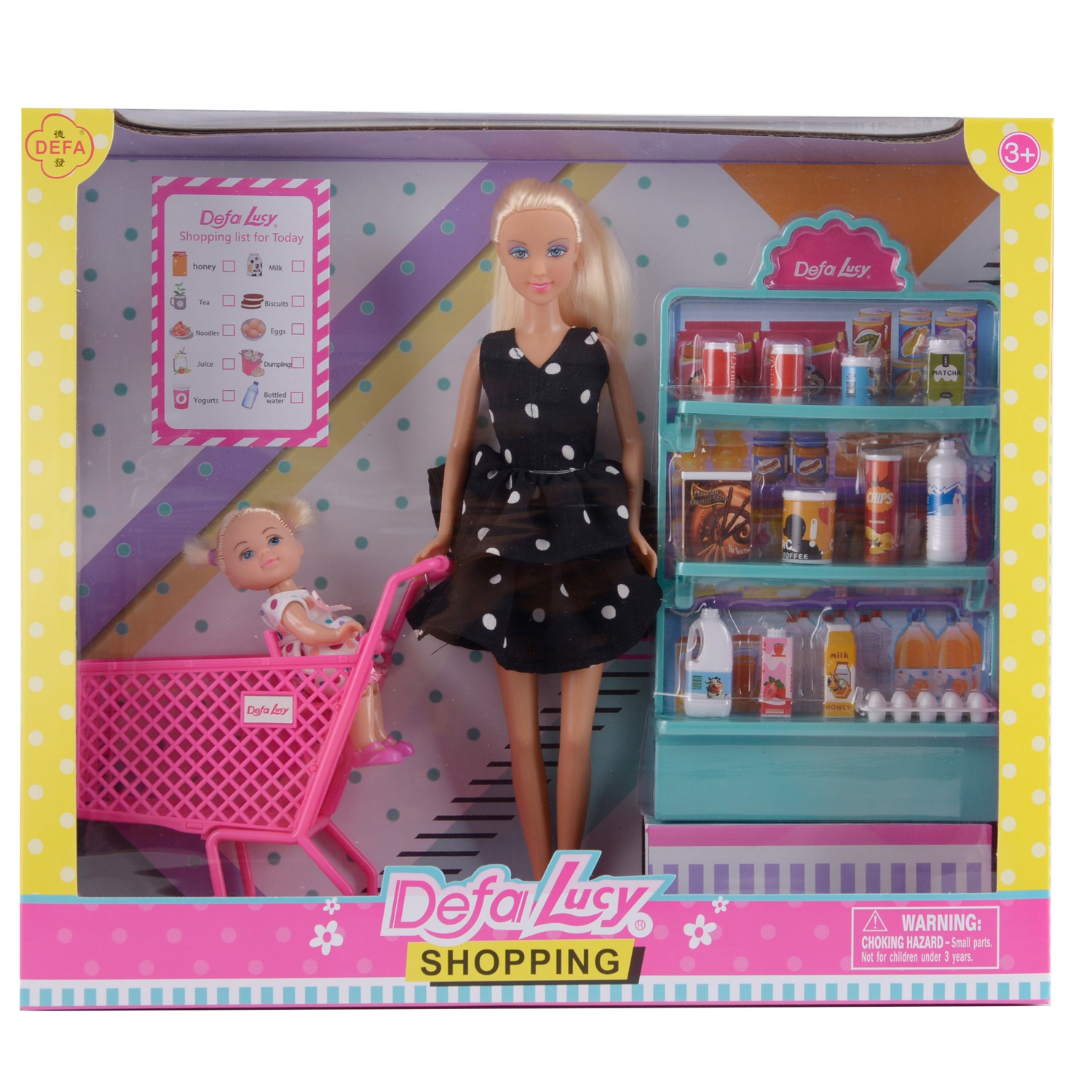 Игровой набор с куклами DEFA Lucy Покупка продуктов 2 шт, 29 и 10 см, аксессуары, черный
