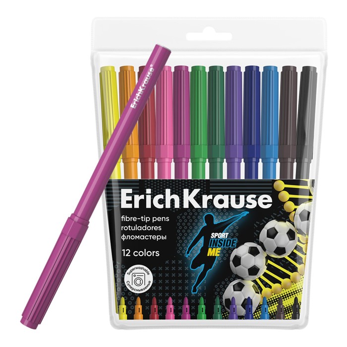 

Фломастеры ErichKrause Sport DNA, 12 цветов, Разноцветный, Sport DNA