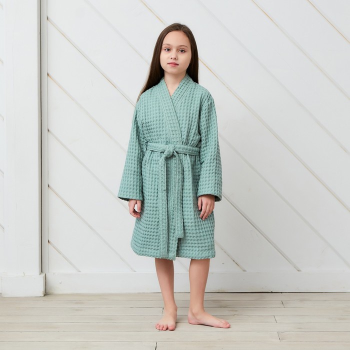 фото Халат вафельный детский крошка я boho 34 (122-128 см) мятный, 100% хлопок