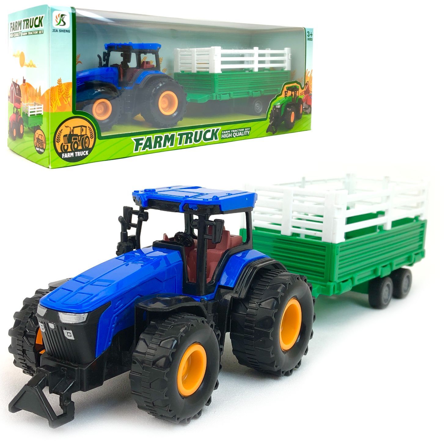 фото Инерционный фермерский трактор с прицепом, детская игрушка farm truck huanzhi toys