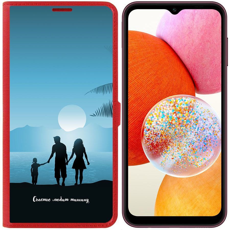 

Чехол-книжка Эко для Samsung Galaxy A14 4G (A145) Счастье любит тишину (красный)