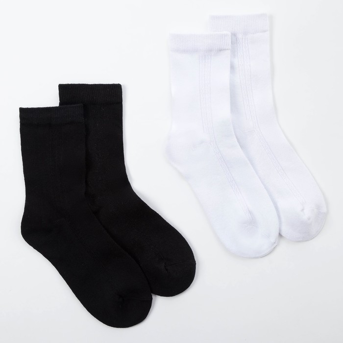 Набор подростковых носков 2 пары MINAKU Бамбук, цвет чёрный/белый, размер 35-38 (22-24 см)