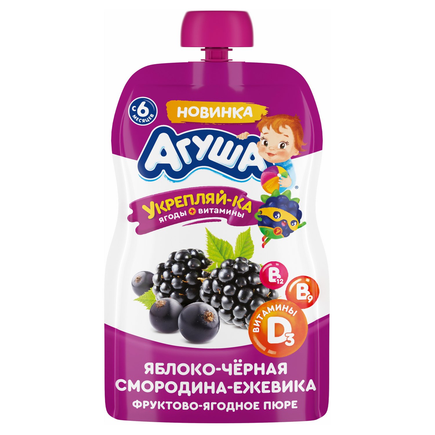 

Пюре Агуша Укрепляй-ка яблоко-черная смородина-ежевика с 6 месяцев 90 г