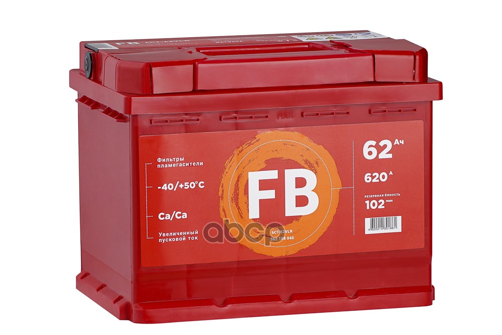 

Аккумулятор Fb 62 А/Ч Обратная 242x175x190 En620 А FB арт. 6CT-62VLR