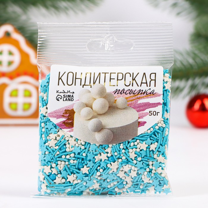 

Посыпка кондитерская КондиМир в цветной глазури белый, синий, голубой, 50 г