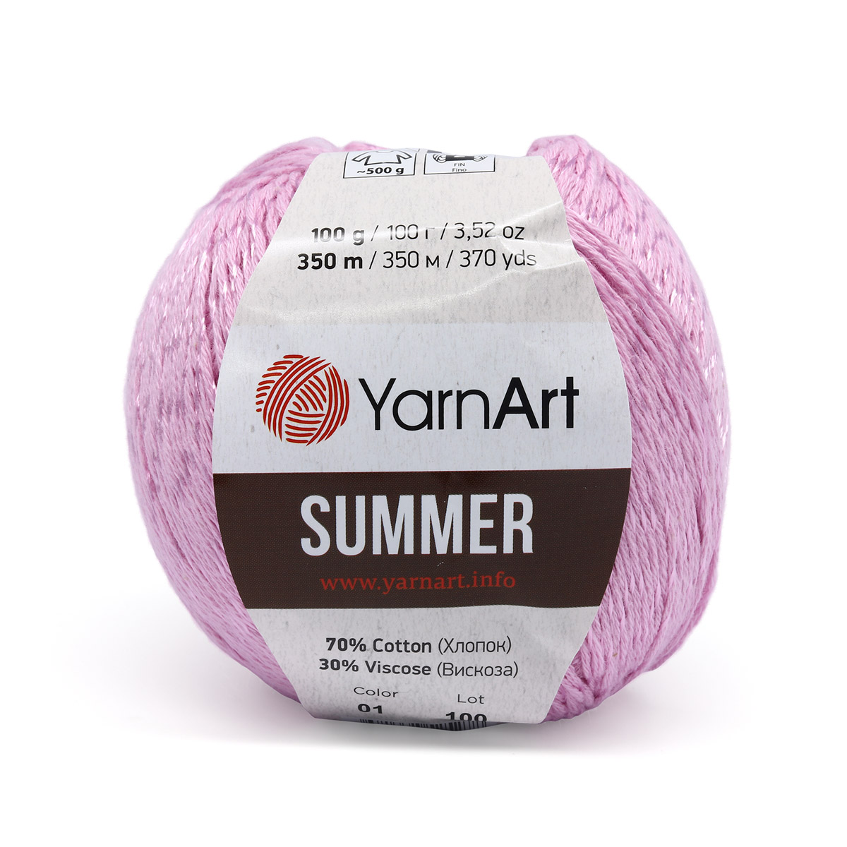 

Пряжа YarnАrt Summer 100г, 350м (хлопок, вискоза) (01 светло-сиреневый), 4 мотка, Фиолетовый, Summer