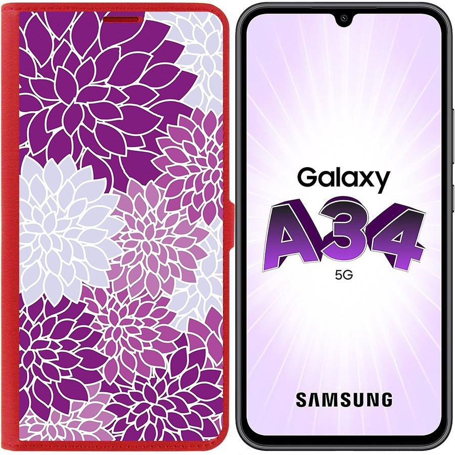 

Чехол-книжка Эко для Samsung Galaxy A34 5G (A346) Цветочный паттерн 2 (красный)