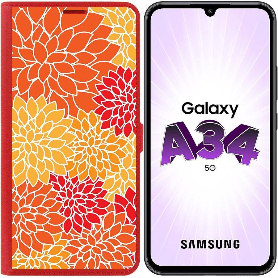

Чехол-книжка Эко для Samsung Galaxy A34 5G (A346) Цветочный паттерн 7 (красный)