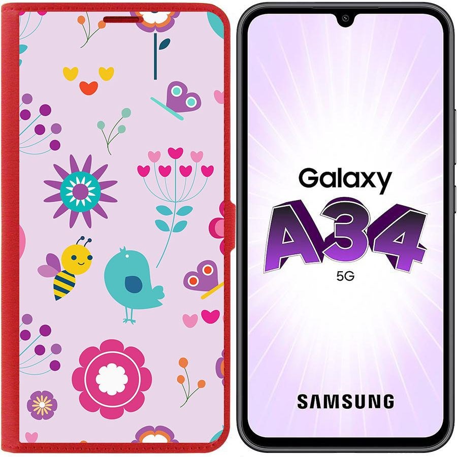 

Чехол-книжка Эко для Samsung Galaxy A34 5G (A346) Цветочный паттерн 8 (красный)