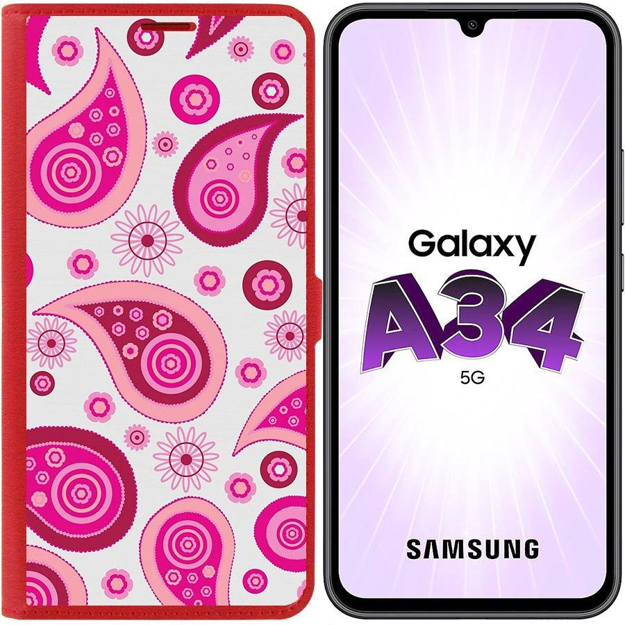 

Чехол-книжка Эко для Samsung Galaxy A34 5G (A346) Цветочный паттерн 9 (красный)