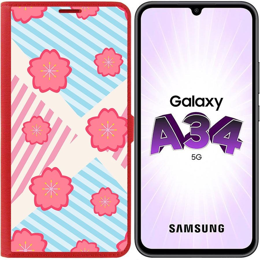 

Чехол-книжка Эко для Samsung Galaxy A34 5G (A346) Цветочный паттерн 10 (красный)