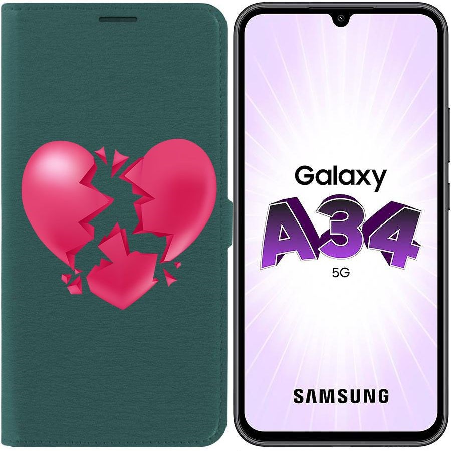 

Чехол-книжка Эко для Samsung Galaxy A34 5G (A346) Разбитое сердце (зелёный опал)