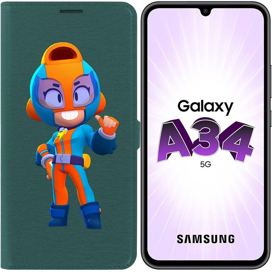 

Чехол-книжка Эко для Samsung Galaxy A34 5G (A346) Brawl Stars-GT Макс (зелёный опал)