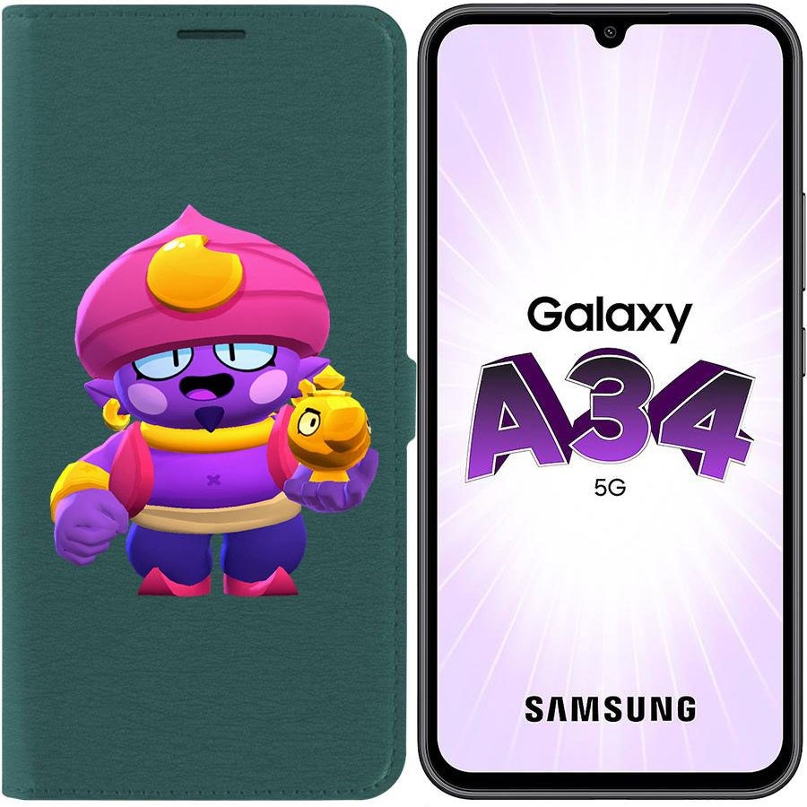 

Чехол-книжка Эко для Samsung Galaxy A34 5G (A346) Brawl Stars-Джин (зелёный опал)