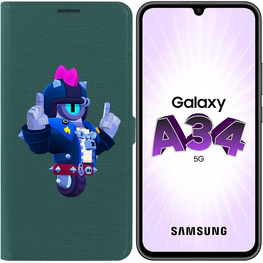 

Чехол-книжка Эко для Samsung Galaxy A34 5G (A346) Brawl Stars-Дикий Сту (зелёный опал)