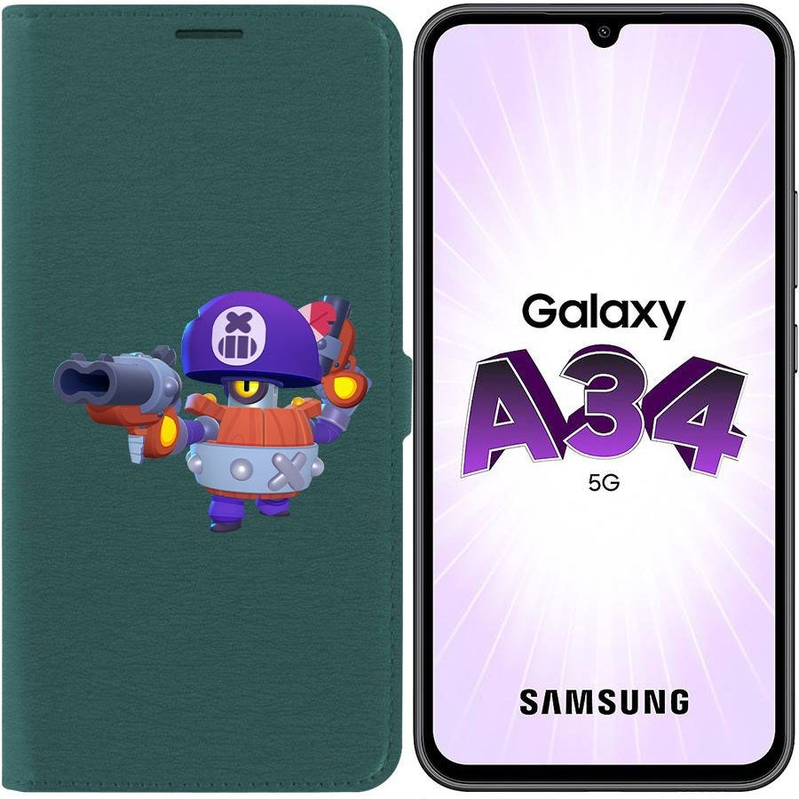 

Чехол-книжка Эко для Samsung Galaxy A34 5G (A346) Brawl Stars-Дэррил (зелёный опал)
