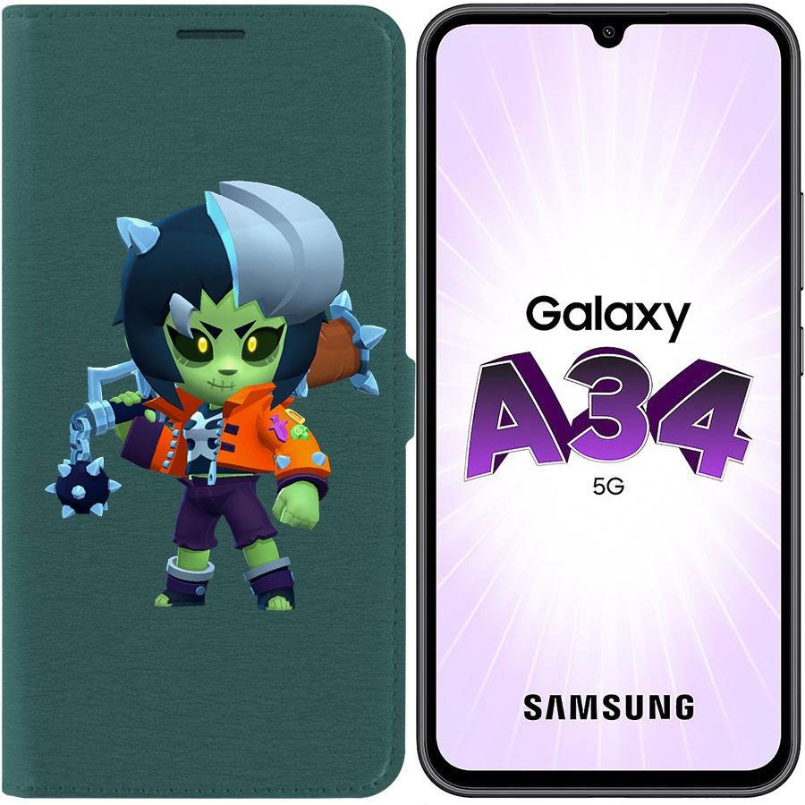 

Чехол-книжка Эко для Samsung Galaxy A34 5G (A346) Brawl Stars-ЗомБиби (зелёный опал)