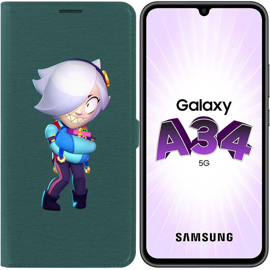 

Чехол-книжка Эко для Samsung Galaxy A34 5G (A346) Brawl Stars-Колетт (зелёный опал)