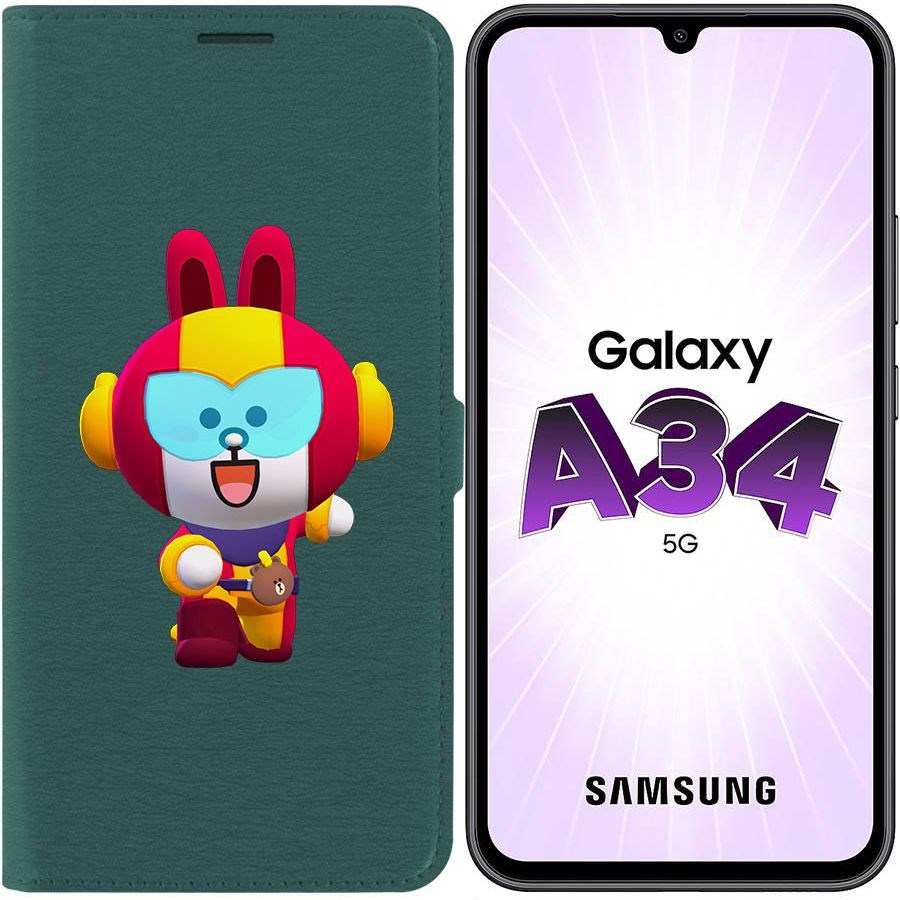 

Чехол-книжка Эко для Samsung Galaxy A34 5G (A346) Brawl Stars-Кони Макс (зелёный опал)